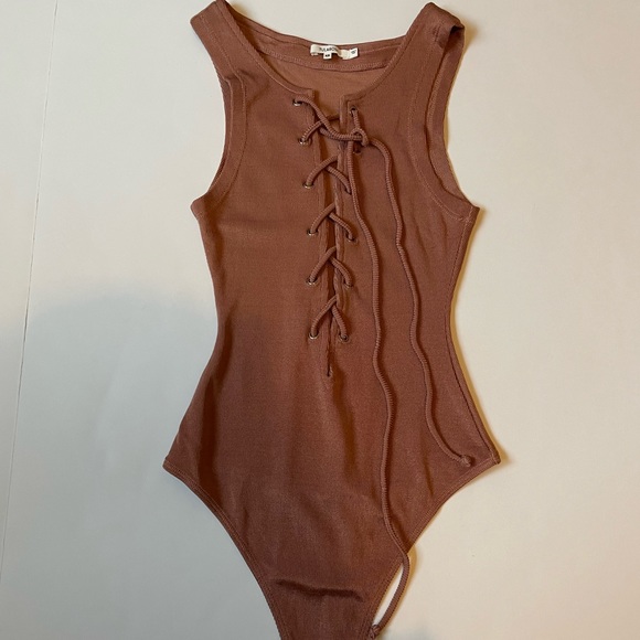 Tularosa Lace Up Ribbed Bodysuit in Nile Blush Color - Picture 4 of 7